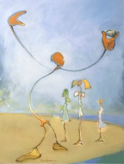 Three Girls and a Boy Throwing a Stone 